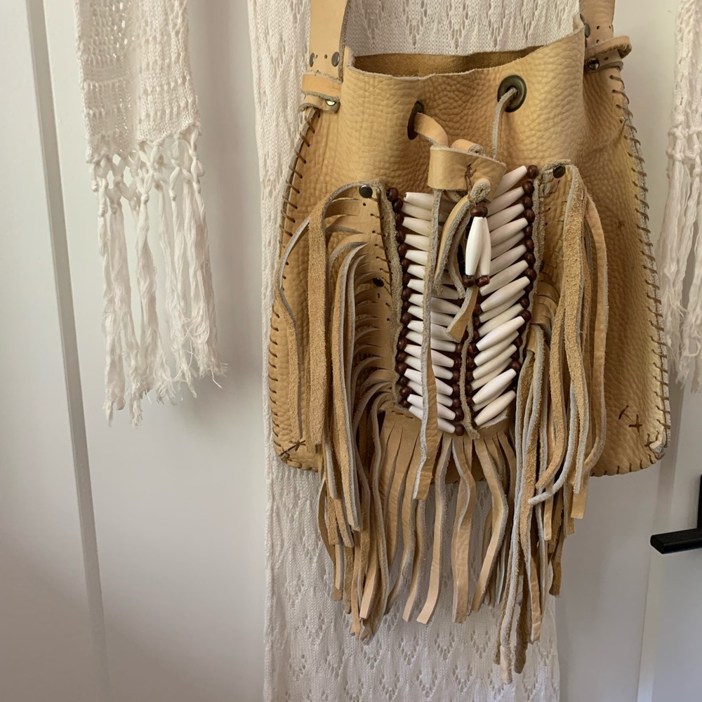 Leather Boho Fringe Bone Bag